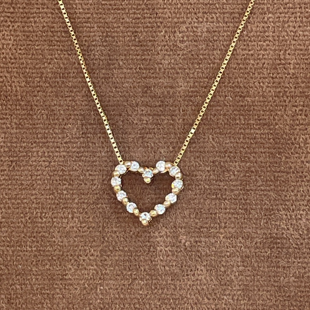 Solid 18K Yellow Gold Natural Diamond Heart Pendant & Chain Necklace (not 14K )